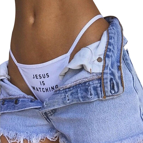 Girls Sexy Panties Letter Print - "Jesus is watching"